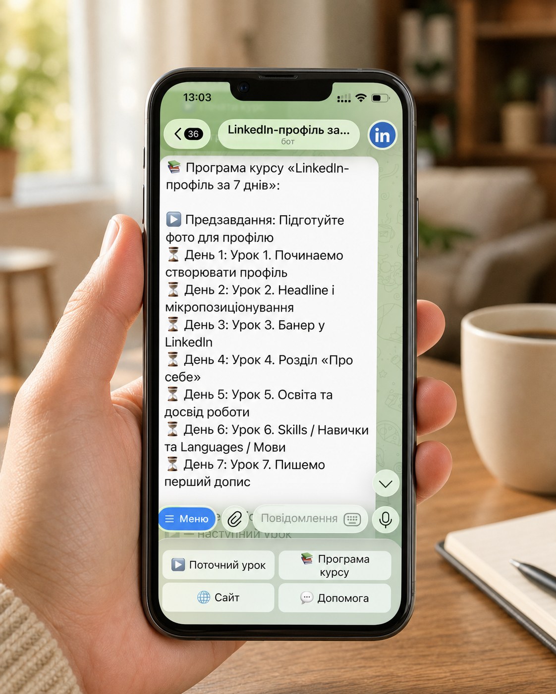 Курс у Telegram-боті — приклад повідомлень